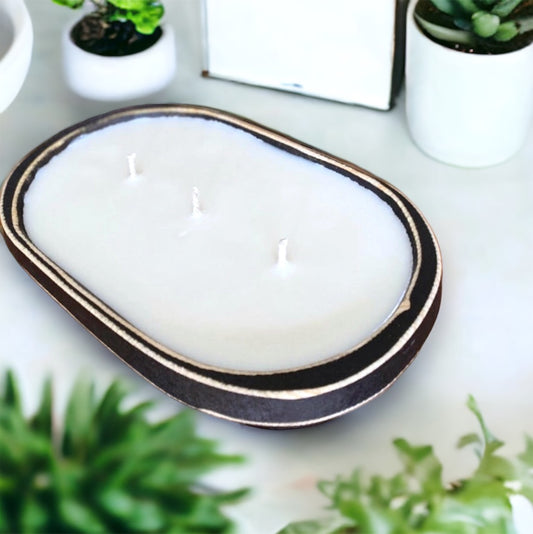 wooden dough bowl candle